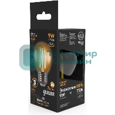 Лампа светодиодная филаментная Gauss 9Вт цок.:E27 шар 220B 2700K св.свеч.бел.теп. G45 (упак.:10шт)