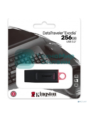 Флешка USB Kingston DataTraveler Exodia (DTX/256GB), 256Gb, USB 3.2 Gen 1, R/W 200/60, черный/розовый