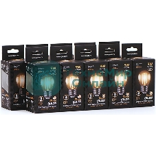 Лампа светодиодная филаментная Gauss 9Вт цок.:E27 шар 220B 2700K св.свеч.бел.теп. G45 (упак.:10шт)