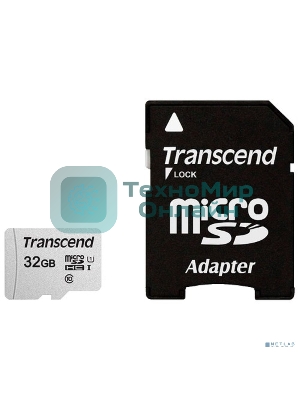 Флеш карта Micro SecureDigital 32Gb Transcend TS32GUSD300S-A MicroSDHC Class 10 UHS-I, SD adapter