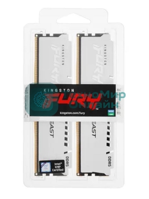 Оперативная память Kingston Fury Beast, DDR5, 32Gb (2x16Gb), 5600MHz, CL40, DIMM, с радиатором, белый