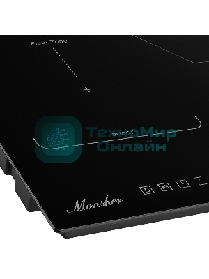 Индукционная варочная панель Monsher, инвертер, слайдерное управление, автоматическое отключение, блокировка панели управления, индикация остаточного тепла, 9 уровней мощности, Stop and Go, Booster, таймер, черный