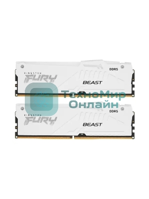 Оперативная память Kingston Fury Beast, DDR5, 32Gb (2x16GB), 6000MHz, CL30, DIMM, с радиатором, RGB, белый