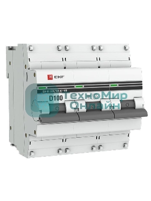 Выключатель автоматический модульный 3п D 100А 10кА ВА 47-100 PROxima EKF mcb47100-3-100D-pro
