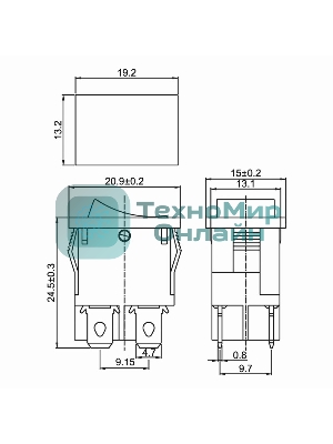 Выключатель клавишный Rexant 250V 6А (4с) ON-OFF желтый с подсветкой Mini