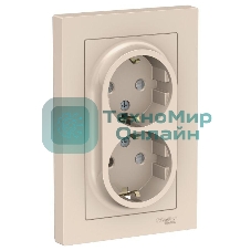 Розетка 2-м СП AtlasDesign 16А IP20 с заземл. защ. шторки в сборе беж. SE ATN000226