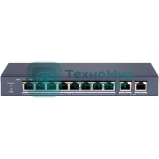 Коммутатор сетевой неуправляемый DS-S1008P - 8 RJ45 100M PoE, 2 порта с высоким приоритетом; 2 Uplink порта Gigabit