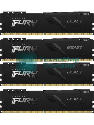 Оперативная память Kingston Fury Beast, DDR4, 32Gb (4x8GB), 3200MHz, CL16, DIMM, с радиатором, черный