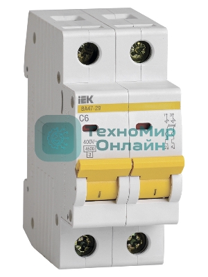 Выключатель автоматический модульный 2п C 6А 4.5кА ВА47-29 IEK MVA20-2-006-C