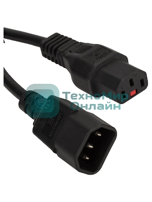 Шнур питания с блокировкой C13-C14, 3х0.75, 220В, 10А, черный, 0.5 метра