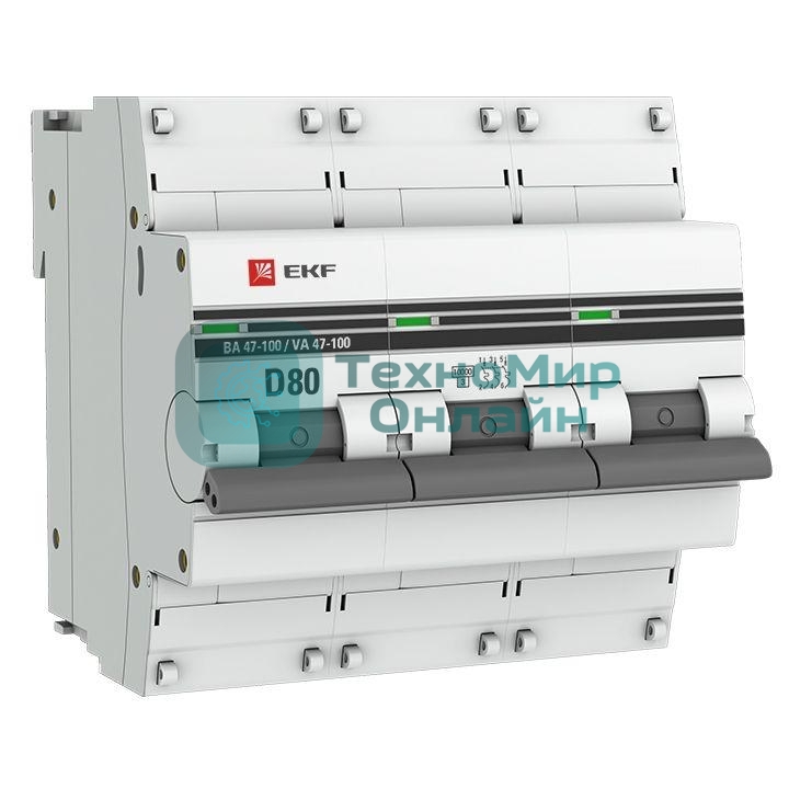 Выключатель автоматический модульный 3п D 80А 10кА ВА 47-100 PROxima EKF mcb47100-3-80D-pro