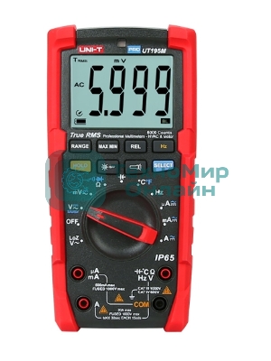 Профессиональный мультиметр UNI-T UT195M Напряжение постоянного/переменного тока (1000 В); постоянный/переменный ток (20А); Сопротивление (60 МОм); Емкость (60 мФ); Частота (40 МГц); Температура (1000 ℃)