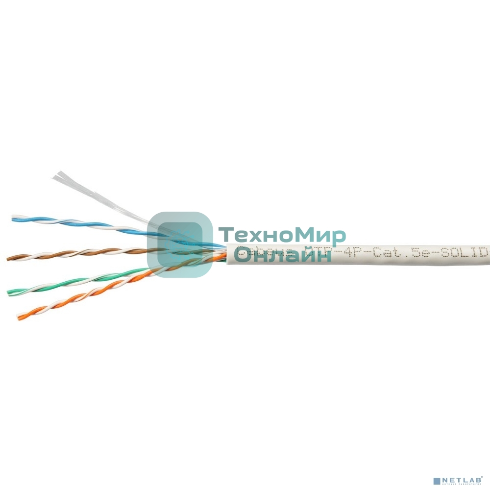 Кабель витая пара Cabeus, LSZH (нг(A)-HFLTx), U/UTP, кат. 5е, проводник Ø 0,5мм, 305м, коробка, тип прокладки: внутри зданий, цвет: серый