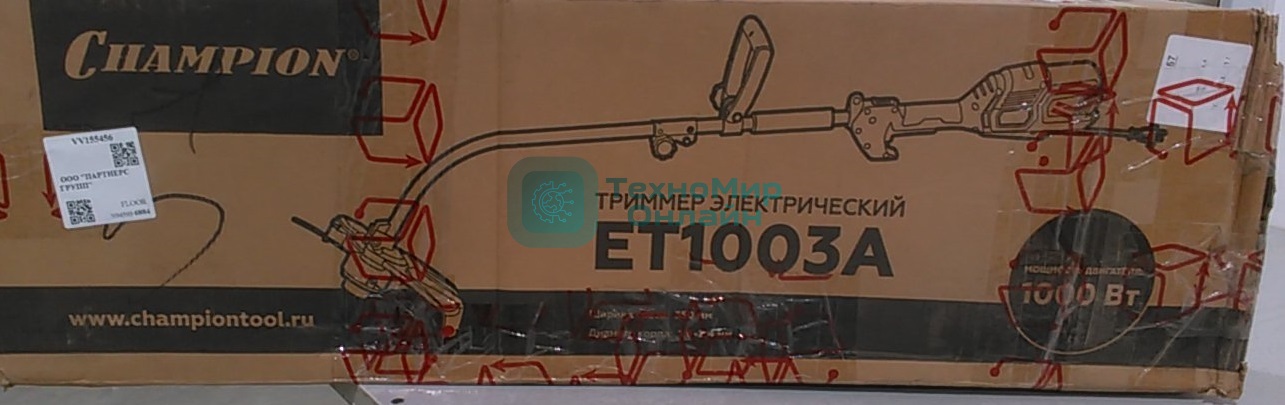 (Поврежденная упаковка) Триммер электрический Champion ET1003A 1000Вт 35см верхний двиг., изогнутая разъемная штанга 3.9кг