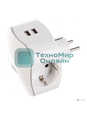 Сетевой разветвитель ЭРА SP-3e-USB-2A, белый