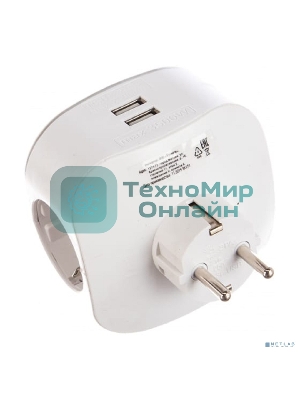 Сетевой разветвитель ЭРА SP-3e-USB-2A, белый