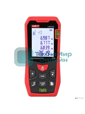 Лазерный дальномер UNI-T LM70A Диапазон расстояний (70 м); Тип дисплея (ЖК); Единицы измерения (м/фут/дюйм); Основа измерения (спереди/сзади);