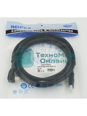 Кабель HDMI 3м, 19pin to 19pin, 1 угловой разъем, черный