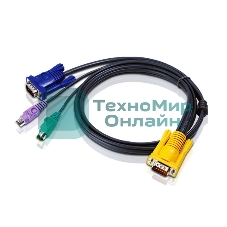 Шнур, мон+клав+мышь PS/2, SPHD15=>HD DB15+2x6MINI-DIN ATEN (2L-5202P) Male-3xMale, 8+6+6 проводов, опрессованный, 1.8 метр., черный