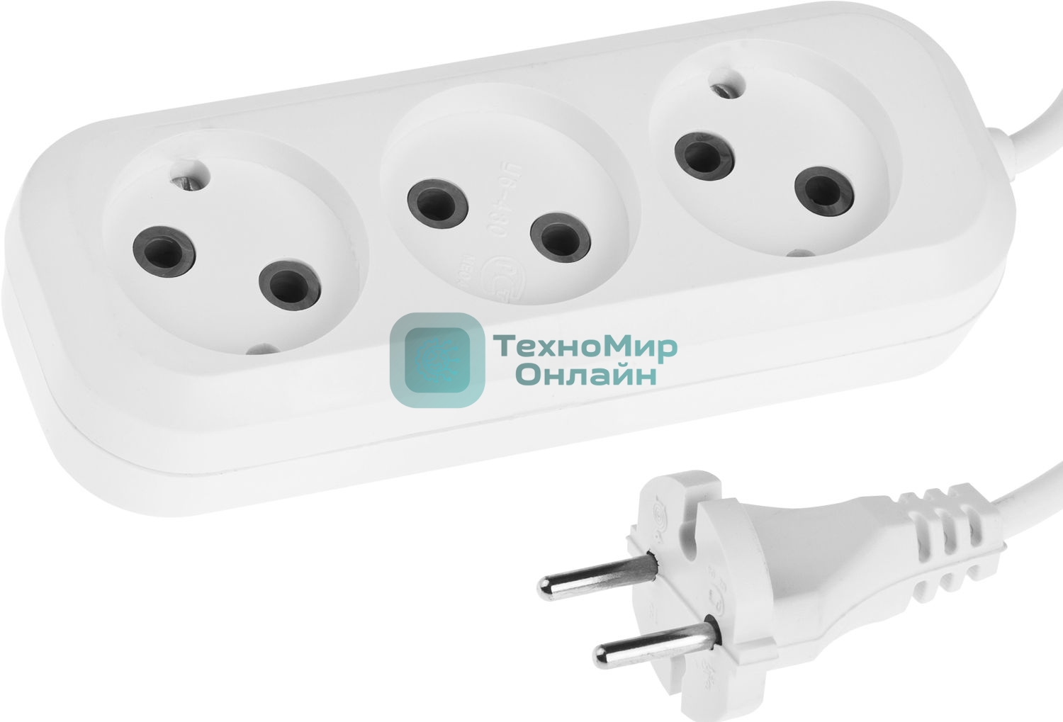 Удлинитель СИБИН электрический, ПВС сечение 0,75 кв мм, 3 гнезда, макс мощн 1300Вт, 2м