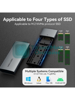 Корпус для SSD Vention USB 3.1 Gen 2-C M.2 NVMe Серый