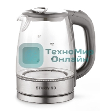 Чайник электрический Starwind SKG2315 1.7 л, 2200 Вт, серый/серебристый (корпус: стекло)