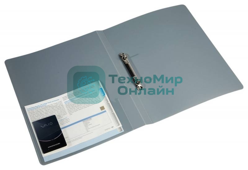 Папка на 2-х кольцах Бюрократ -0818/2RGREY A4, пластик, 0.7мм корешок 18мм, внутренний и торцевой карман, серый