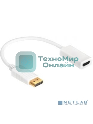 Переходник Greenconnect Переходник белый 0.10m Active DisplayPort/HDMI v1.2/v1.4 20M/19F (GCR-ADP2MHDW)