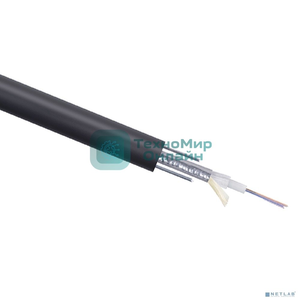 Кабель ВО Cabeus Loose tube, 4хОВ, OS2 9/125, PE, Ø 8,7мм, снаружи зданий, гофрированная стальная лента, черный, усиление- стальная проволока