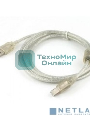 Кабель Cablexpert USB2.0 Pro, AM/BM, 0,75м, экран, 2 феррит.кольца, прозрачный (CCF-USB2-AMBM-TR-0.75M)