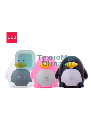 Точилка для карандашей ручная Deli Пингвин E0563, 2 отверстия, пластик, ассорти блистер