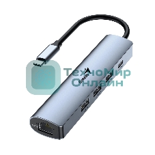 Концентратор USB HUB UH-545 USB3.0 с Ethernet RJ45, гигабитным Ethernet RJ45 x 1, портом питания USB-C (5 В 3 А) x 1, портами передачи данных USB-A 3.0 x 3