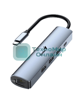 Концентратор USB HUB UH-545 USB3.0 с Ethernet RJ45, гигабитным Ethernet RJ45 x 1, портом питания USB-C (5 В 3 А) x 1, портами передачи данных USB-A 3.0 x 3
