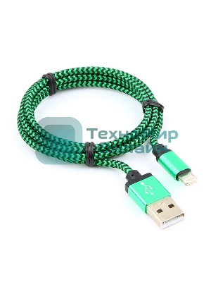 Кабель Gembird USB 2.0 Cablexpert AM/Lightning 8P, 1м, нейлоновая оплетка, алюминиевые разъемы, зеленый, пакет