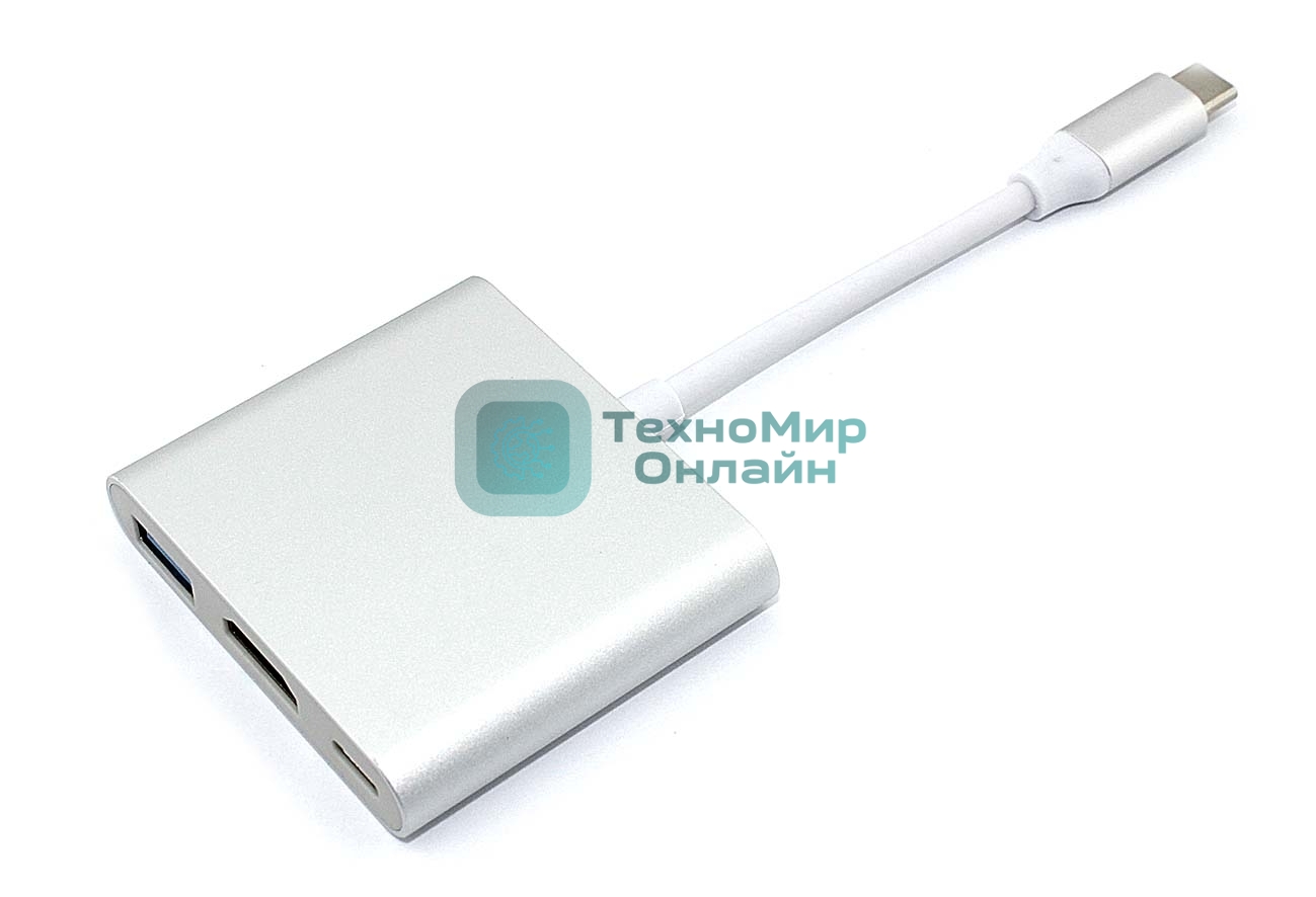 Адаптер Type-C на USB, HDMI 4K Type-С для MacBook, серебро