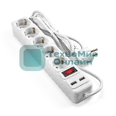 Сетевой фильтр-удлинитель с USB зарядкой ExeGate SP-5-USB-1.8W (5 евророзеток с заземлением, 2 USB-A 2A, 1.8 м, защита от перегрузки, выключатель с подсветкой, белый)