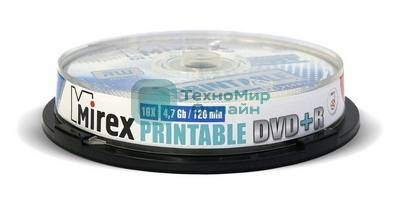 Диск DVD+R Mirex 4.7 Gb, 16x, Cake Box (10), Ink Printable (10/300)
