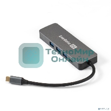 USB-концентратор ExeGate DUB-31C/PD/H (кабель-адаптер USB Type-C --> 3xUSB3.0 + PD 60W + HDMI 4K@30Hz, Plug&Play, серый)