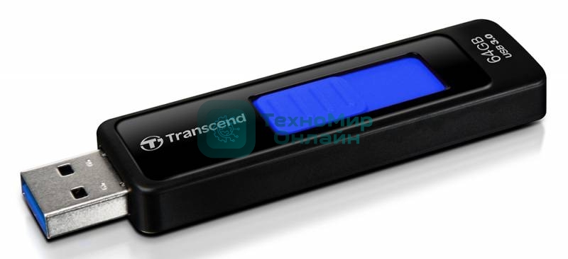 Флешка USB Transcend JetFlash 760 (TS64GJF760), 64Gb, USB 3.0, R/W 130/40, черный/синий