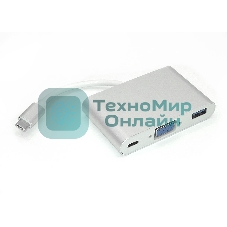 Адаптер Type-C на VGA, USB 3.0 + Type-С для MacBook, серебристый