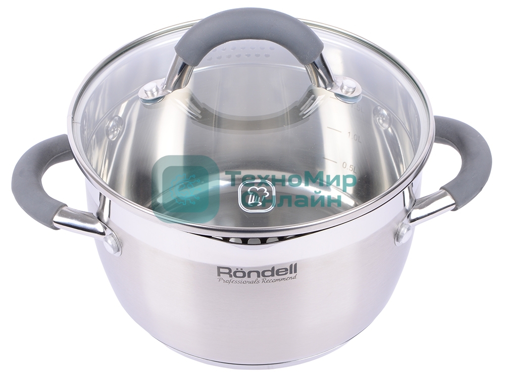 Кастрюля Rondell RDS-023 с\кр 18 см, (2,3л) Flamme (нерж.сталь 18/10,ручки из нерж.стали со вставкой силикон)