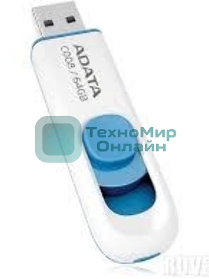 Флешка USB ADATA С008 (AC008-64G-RWE), 64Gb, USB 2.0, R/W 15/5, белый/синий