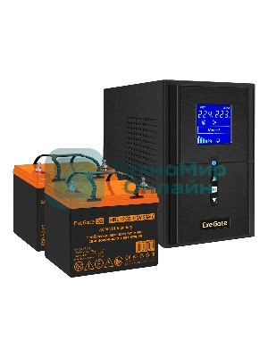 Комплект источника бесперебойного питания Exegate EX295987RUS + батарея 33Aч EX285664RUS 2шт (инвертор, синус, для котла) ExeGate SineTower SZ-1000.LCD.AVR.2SH.1C13.USB <1000VA/800W, чистый синусоида, LCD дисплей, AVR, 2*Schuko+1*C13, USB, линейно-интерактивный, Black> + батарея ExeGate HRL 12-33 (12В, 33Ач) 2шт