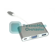 Адаптер Type-C на VGA, USB 3.0 + Type-С для MacBook, серый