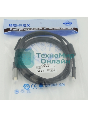 Кабель аудио-видео Behpex HDMI (m)/Mini HDMI (m) 2м. феррит.кольца черный