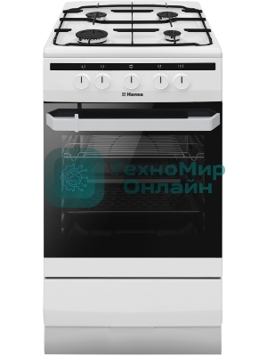 Плита газовая Hansa FCGW51001 белый, конфорок 4 шт, духовка 56 л, 50 см x 85 см x 60 см