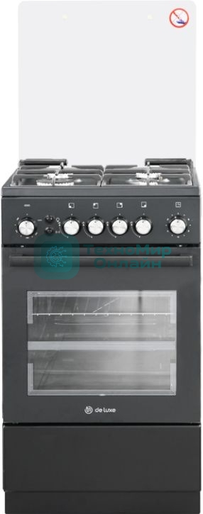 Плита Газовая De Luxe 5040.40г (кр) ЧР-015 черный (стеклянная крышка) реш.чугун