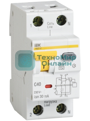 Выключатель автоматический дифференциального тока 2п (1P+N) C 40А 30мА тип A 6кА АВДТ-32 IEK MAD22-5-040-C-30