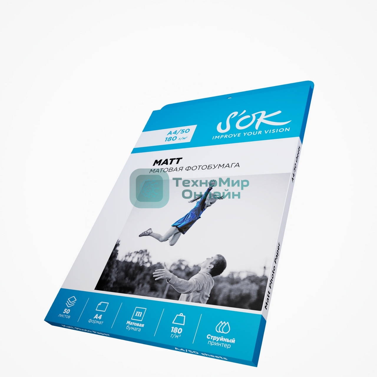 Фотобумага S'OK матовая, формат А4, плотность 180г/м2, 50 листов SA4180050M