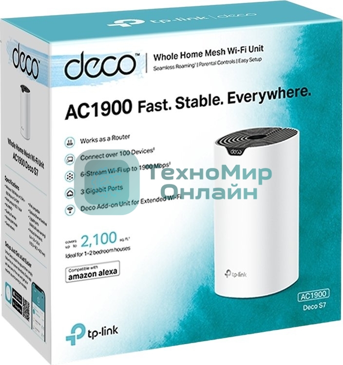 Бесшовный Mesh роутер TP-Link Deco S7 (DECO S7(1-PACK)) AC1900 10/100/1000BASE-TX белый